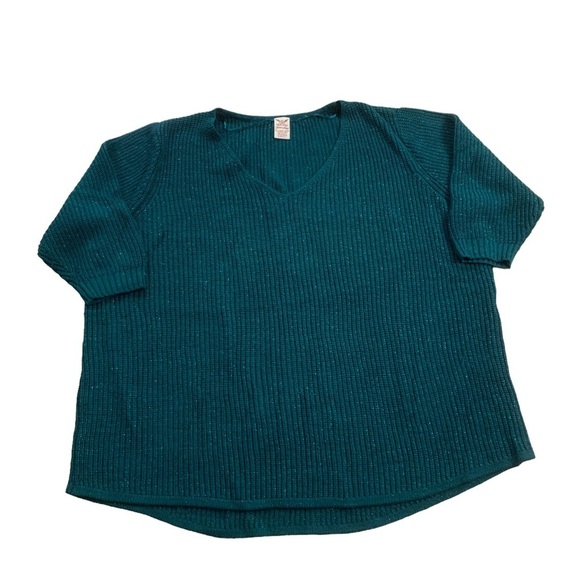 Faded Glory | Oversized Knit Sweater Shimmer Thread 2X Sizes 18W-20W Teal - Picture 5 of 7